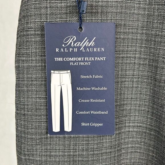 NEW Ralph Lauren Mens Comfort Flex Pants Sz 38x30 Gray Herringbone Flat Front - Picture 4 of 9